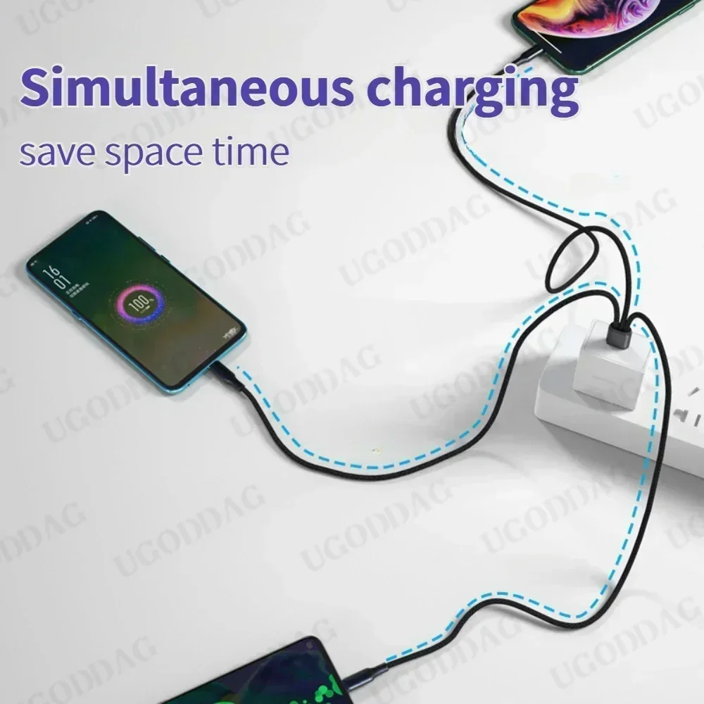 PD 20cm Multi USB C Fast Charging Cable 3 in 1 2A Data Cord Charger Type C to 3 Type C for Samsung Huawei Xiaomi Phone Cable