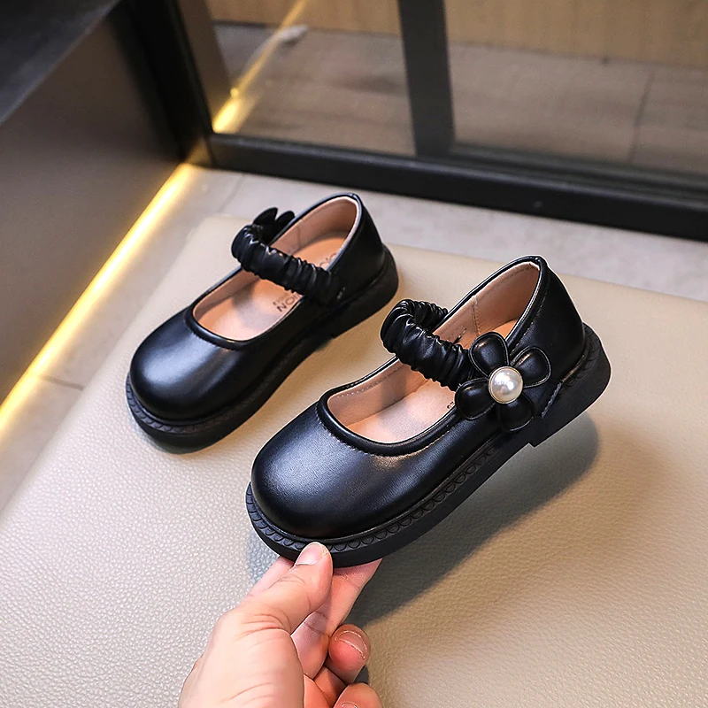 Girls Leather Shoes for Children Wedding Dress Princess School Shoes Kids Summer Bow-knot Black Student Sandals Korean Fashion