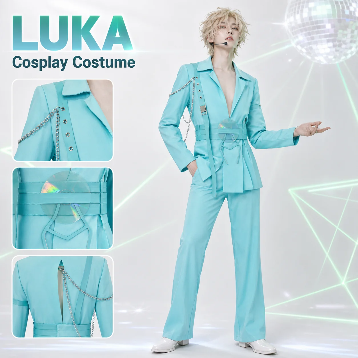 Luka R7 Blue Stage Suit Cosplay Full Set Costume Outfit for Men Halloween Carnival Party Performance Deluxe Cos Convention