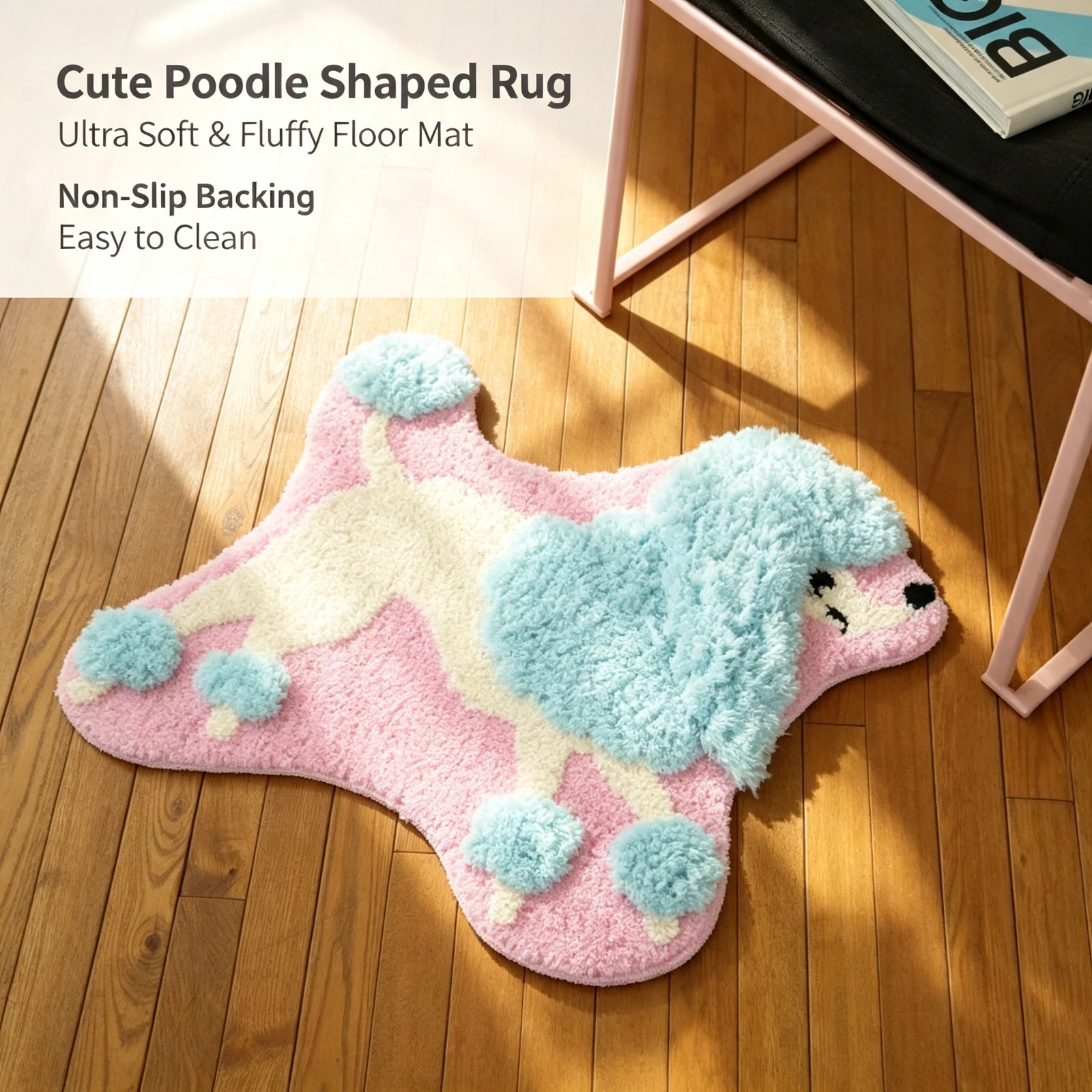 Cute Dog Shaped Plush Rug, Absorbent Non Slip Bathroom Mat, Soft Fluffy Bedroom Carpet Kids, Room Floor Decor Gift Pink, Blue