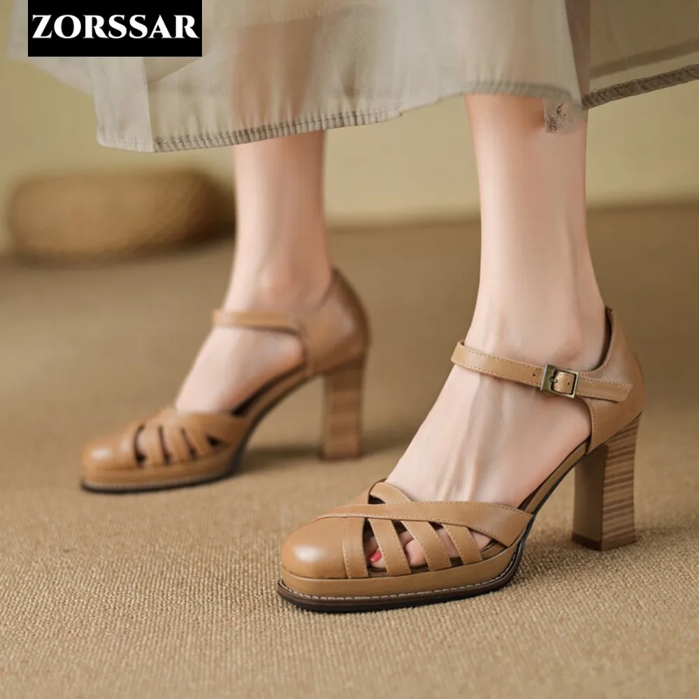 Women's High Heel Baotou Sandals 2024 Summer New Woman Slingback Office Ladies Shoes Sandal Slip on Woman Pumps Sandalias Mujer