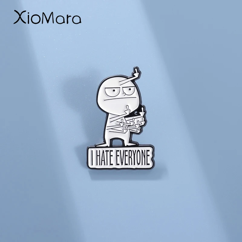 I Hate Everyone Enamel Pins Custom Stickman Middle Finger Brooches Lapel Badges Cartoon Funny Jewelry Gift for Kids Friends