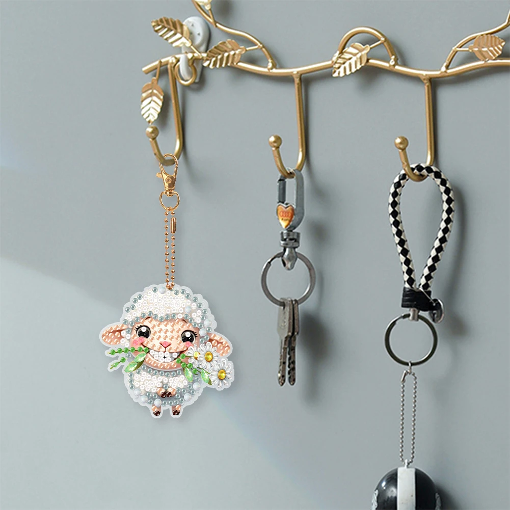 8 قطع مزدوجة الجوانب الربيع زهرة الحيوان الماس الفن كيرينغ الماس اللوحة الفن المفاتيح قلادة للمبتدئين البالغين #3