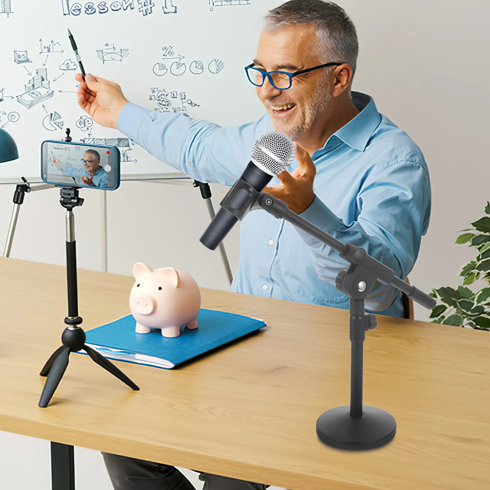 

Desktop Microphone Stand Adjustable Height Metal Weighted Base Stable Design Compatible Podcasters Musicians Mic Holder Table