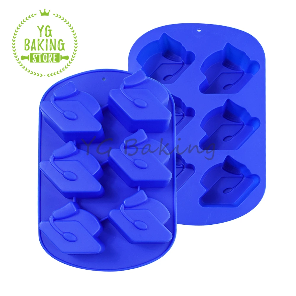 

6 Cavity 3D Graduation Hat Design Silicone Mousse Mould Chocolate Mold DIY Candle Model Chiffon Cake Decorating Tools Bakeware