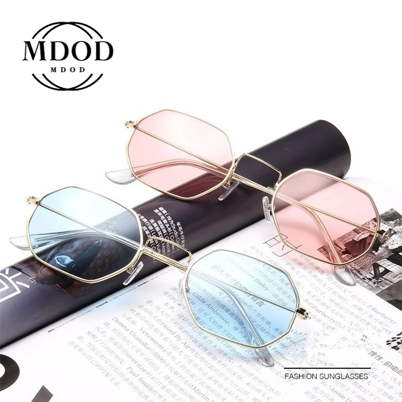 2021 NEW Summer Classic Retro Clear Lenses Polygon Lens Plain Glass Decoration Chic Ocean Slice  Woman Sunglasses UV400