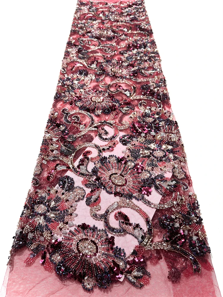 Afrikaanse Nigeriaanse hoogwaardige pailletten tule kant stof voor galajurken kralen borduurwerk naaien netto doek 5Yard