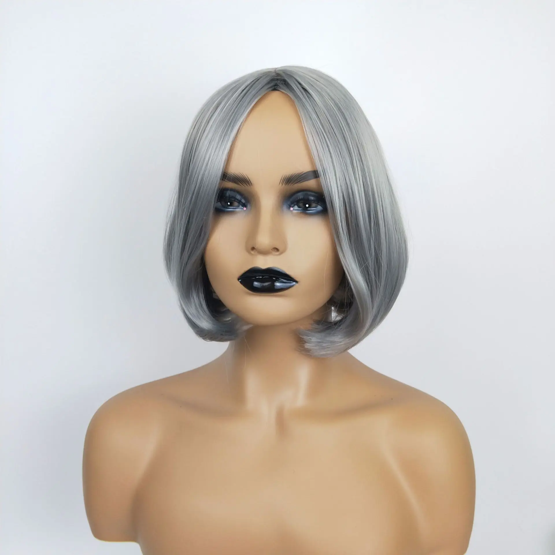 New short hair full head set for women, gray middle-aged wig, personalized trendy hair color