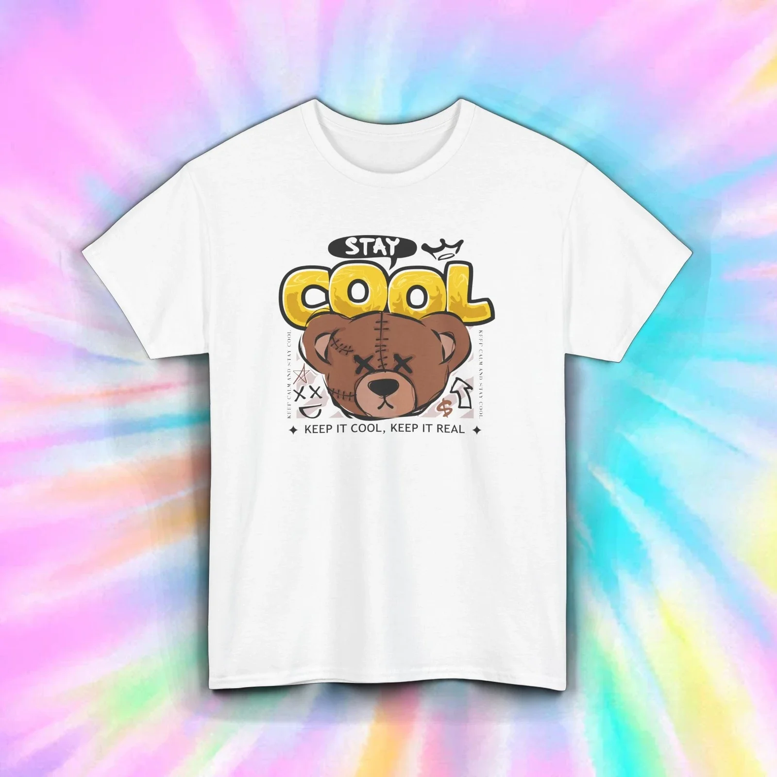 Stay Cool Bear Shirt Funny Cartoon Graphic Urban Streetwear Style Tee S-5XL