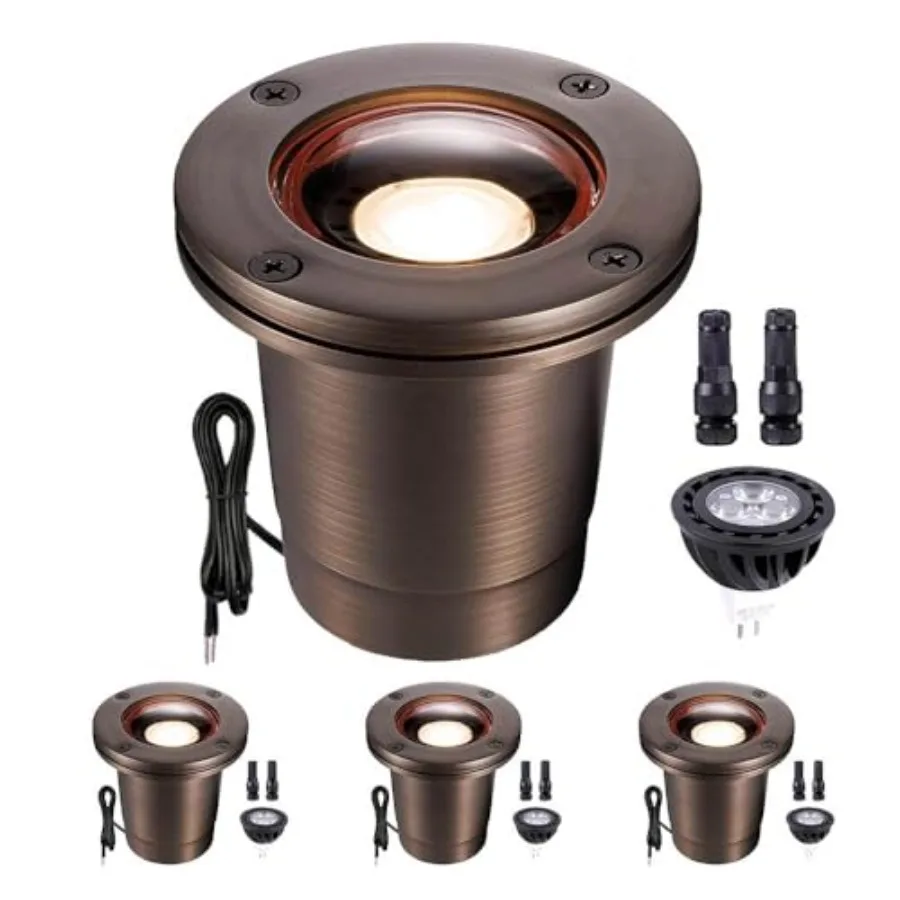 

Brass In Ground Well Light - Ip67 Low Voltage Outdoor Light, 12V LED Landscape Lighting, Antique Bronze for Walkway Garden Lawn