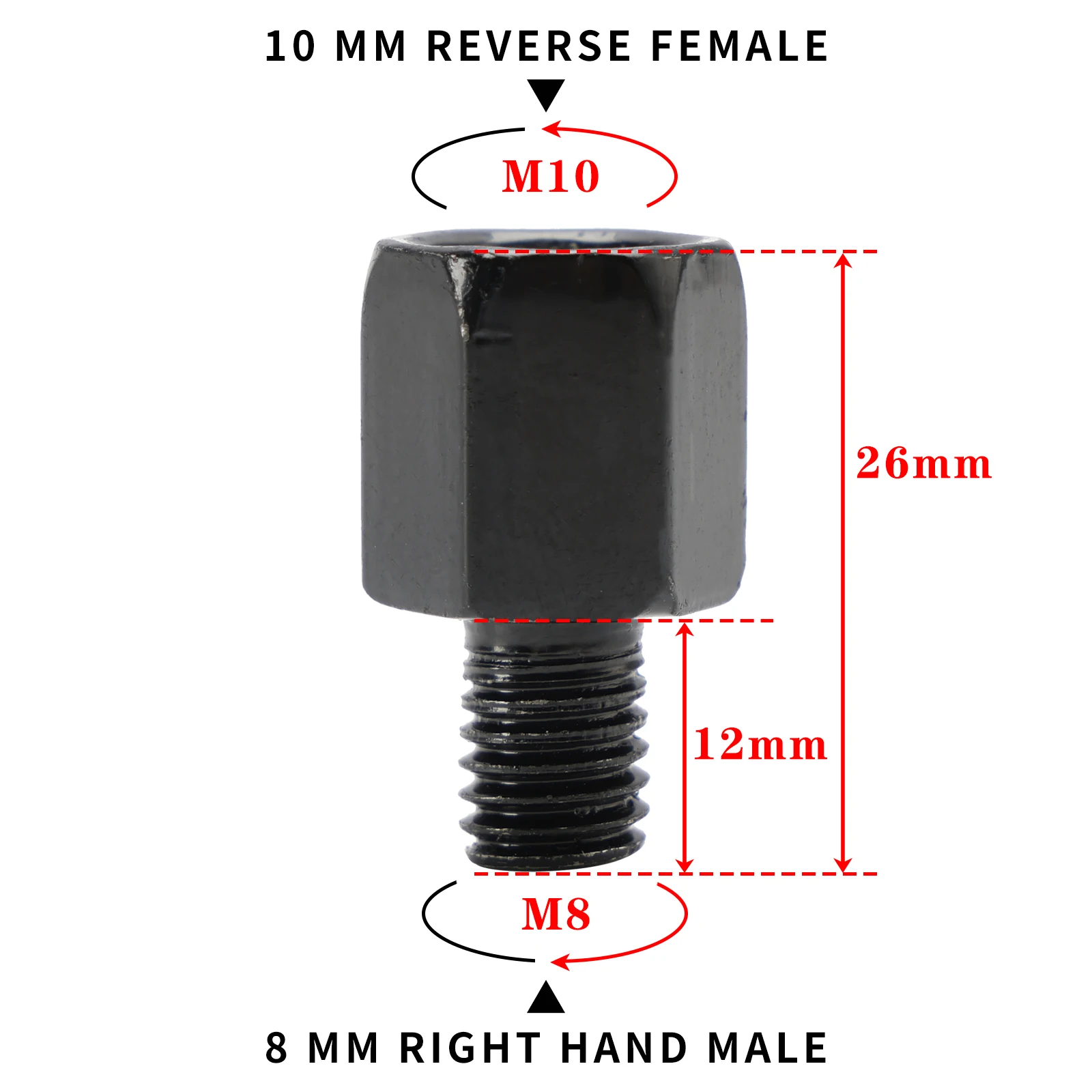 Topteng MOTORCYCLE MIRROR ADAPTORS 10MM LEFT HAND FEMALE TO 8MM RIGHT HAND MALE THREAD