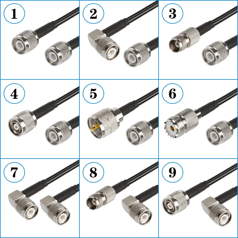 Imagem -03 - Cabo Coaxial Tnc Macho para Uhf Macho Conector Feminino Pigtail Cabo Coaxial Uhf para Uhf Linha de Cabo Masculino 0.3m30m Rg58