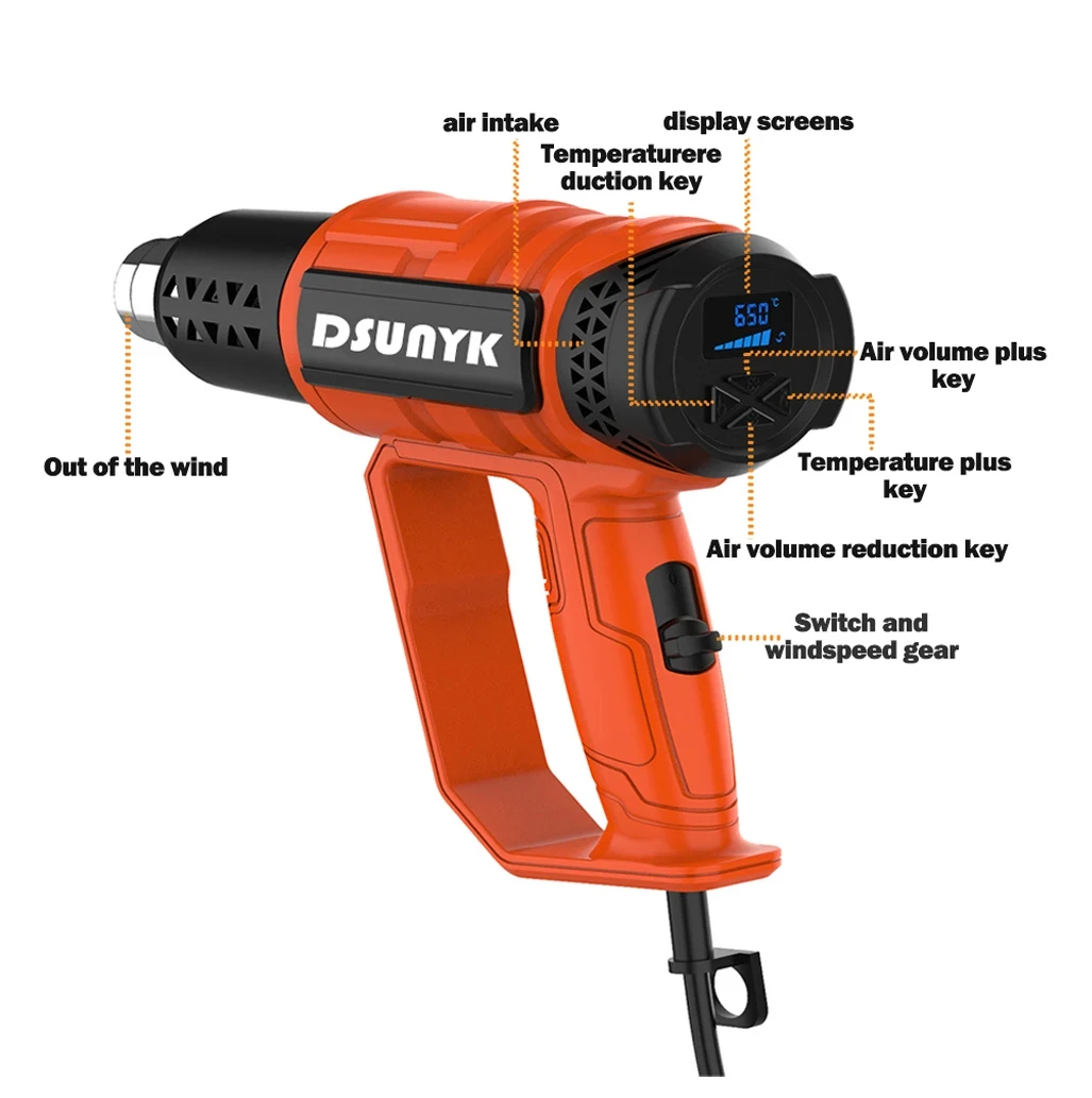 2500W Heat Gun Hair Dryer 110V 220V Craft Heat Gun Temperature Digital Display Hot Air Gun for Welding DIY Shrink Wrapping EU US