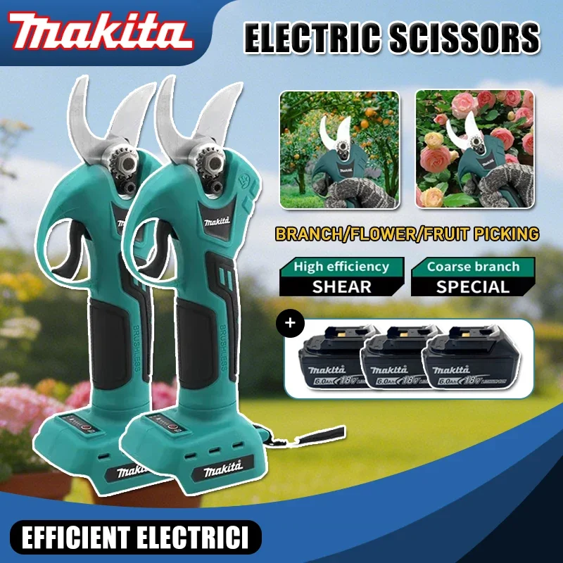 

Беспроводной электрический секатор Makita с бесщеточным двигателем, 4 скорости, для обрезки веток деревьев и кустарников, работает от аккумулятора 18В