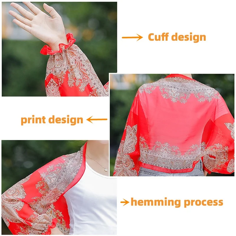日焼け止めスリーブ女性のシフォン薄い緩い抗 UV ドライブカシューショールファッション速乾性生地弾性タイトではない