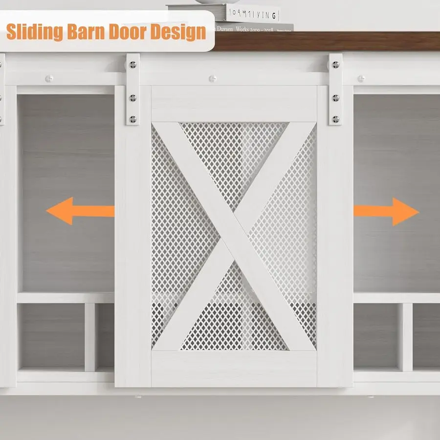 Coffee Bar Cabinet with Storage Sliding Barn Door Kitchen Buffet, Wood Sideboard Console Cabinet with Wine Rack amp Glass Holder