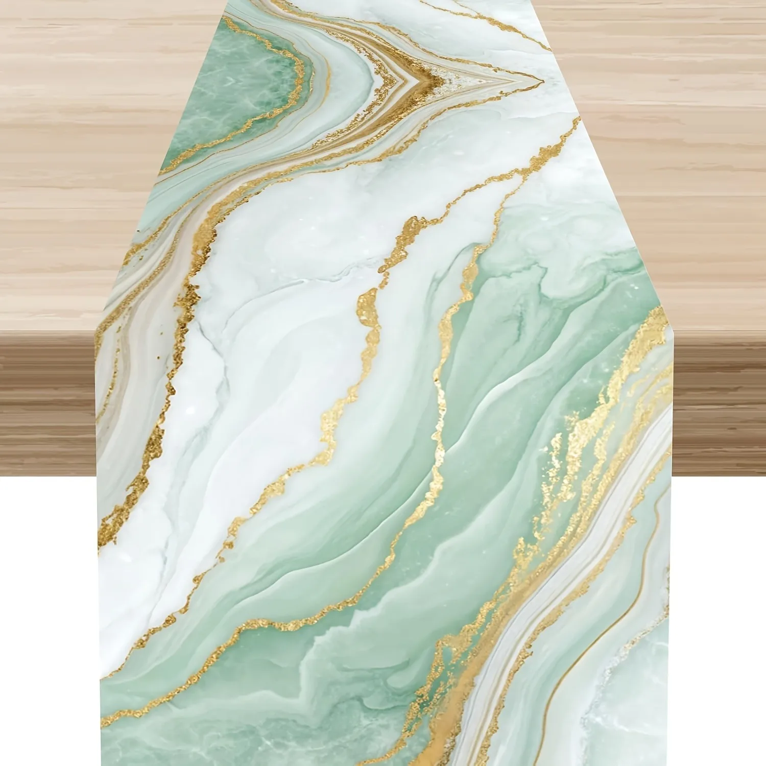 Luxury Gilded Jade Marble Table Runner Wrinkle‑Resistant Smooth Fluid Vein Design For Living Room Coffee Table Decor 