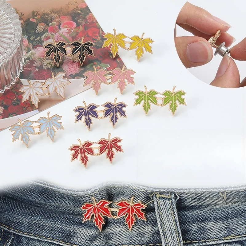 

Jeans Button Adjustable Maple Leaf Waist Buttons Clips Pin for Pant Skirts Waist Tightener Buckle Snap Button Sewing Tools