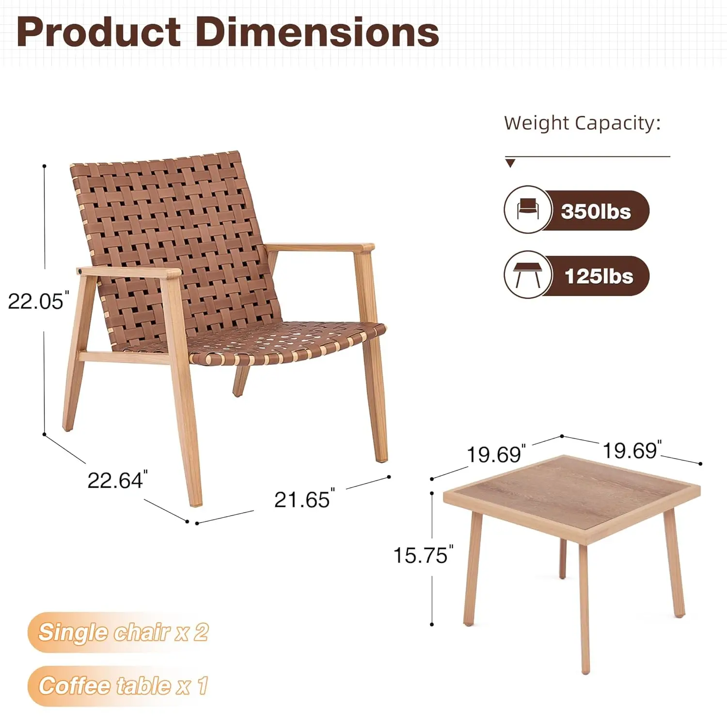 Conjunto de Bistrô para Pátio de 3 Peças, Conjuntos de Cadeiras para Conversação ao Ar Livre com Mesa de Centro, Conjunto de Móveis para Pátio, Varanda e Quintal, Personalizado