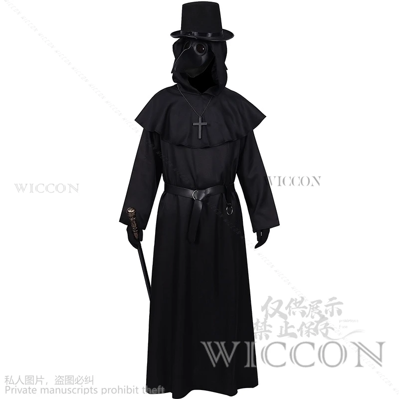 Anime Black Butler Ciel Halloween Cloak Plague Doctor Mask Cosplay Costume Long Shirt Hooded Black Robe Cos Holiday Costume Set