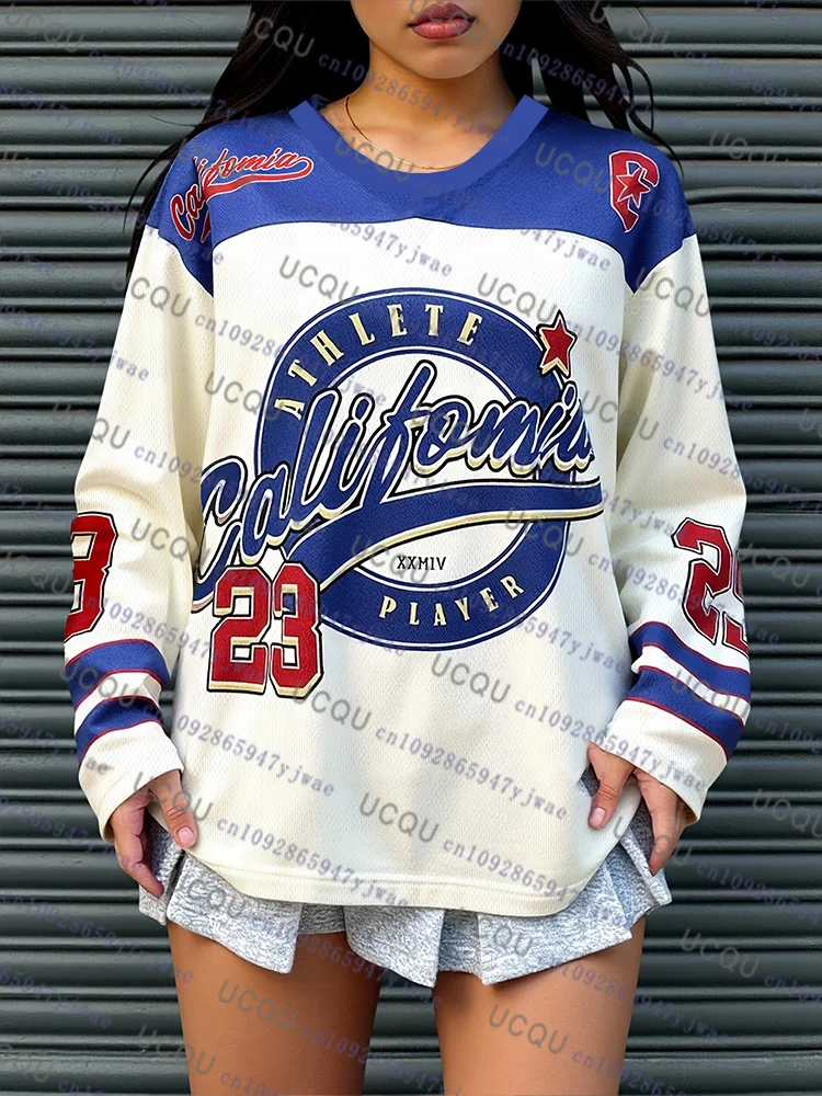 

California 23 Print Letter Football Jersey Women'S T-Shirt Loose Casual Sportwear Fashionable Y2k Long Sleeve Tshirt Pajamas Top