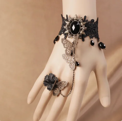 

Винтажный оригинальный кружевной браслет в готическом придворном стиле с кольцом Лолиты на палец и браслетом Лоли