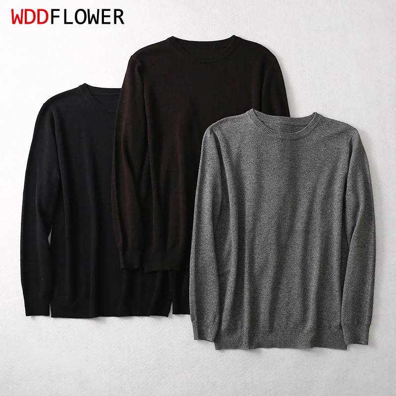 Men Sweater 85% Mulberry Silk 15% Cashmere Solid Colors Crew Neck everyday Long Sleeve Pullover Warm Top Shirt L XL XXL LY047