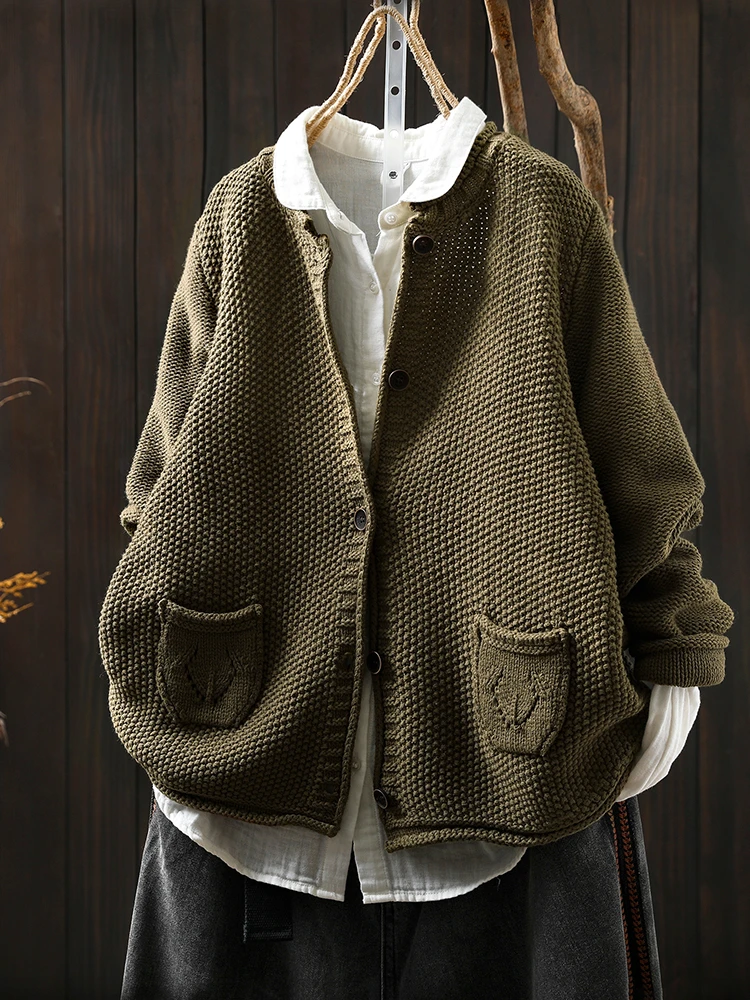 

Женский вязаный кардиган с длинным рукавом, Новое поступление, осень 202, простой стиль, однотонный свободный женский повседневный свитер, пальто M1886