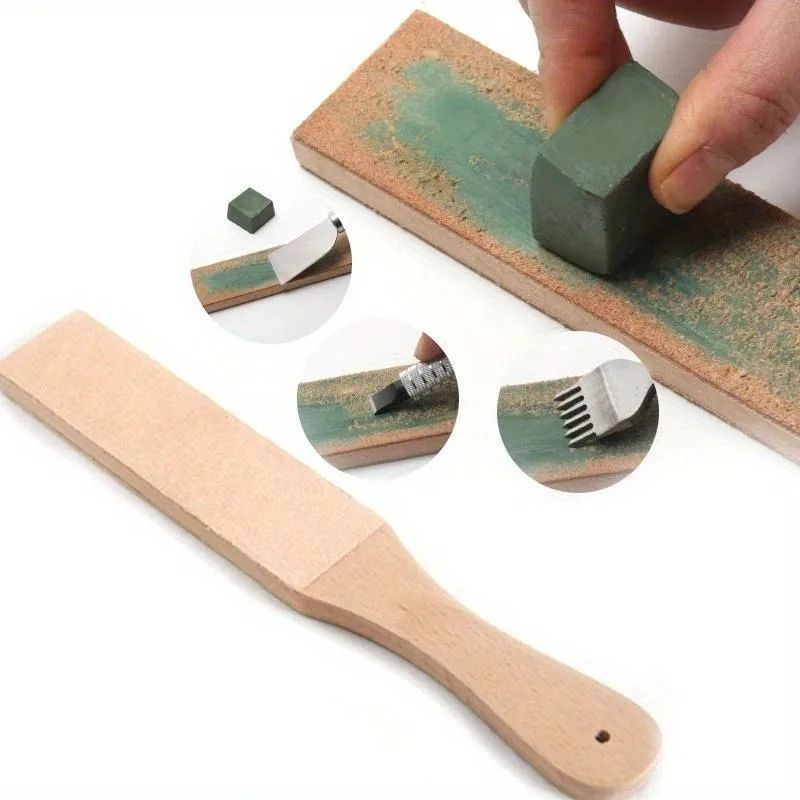 1 Set Holzgriff-Leder-Schärfbrett für handgefertigte Rasiermesser, doppelseitiges Schärfwerkzeug für den Heimgebrauch