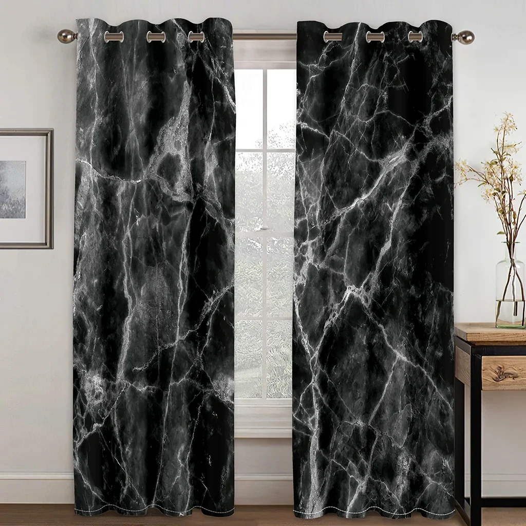 130CM Abstract Rrack Marble Textured Rock Black Serie Thin Windows Curtains for Living Room Bedroom Decor 2 Pieces Free Shipping