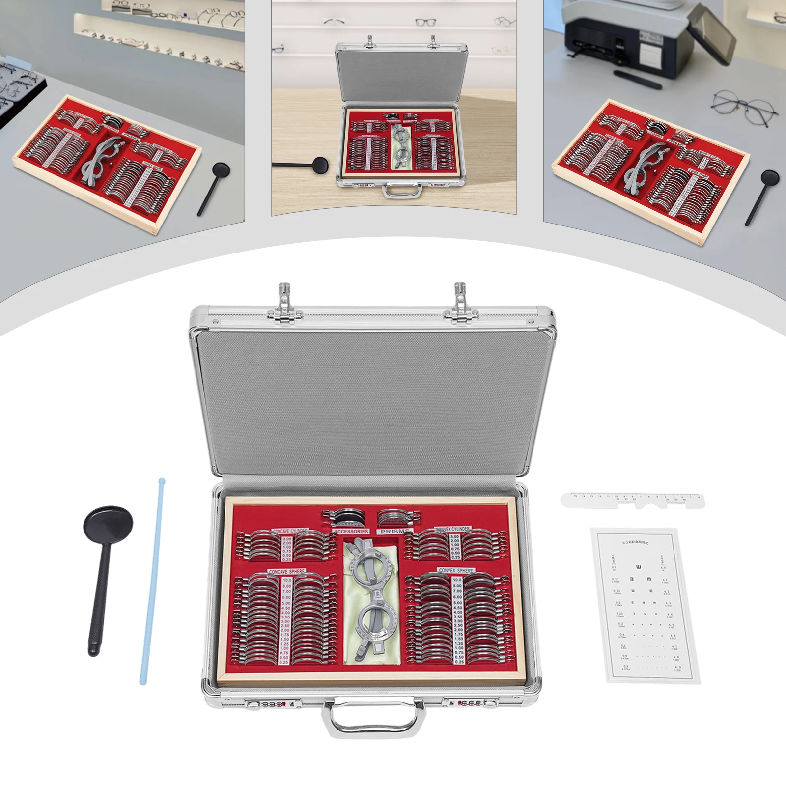 

Trial Lens Set Optical 104 Pieces Trial Lens Set Metal Rim Aluminium Case Adjustable Eye Testing Trial Frame Rings Glasses
