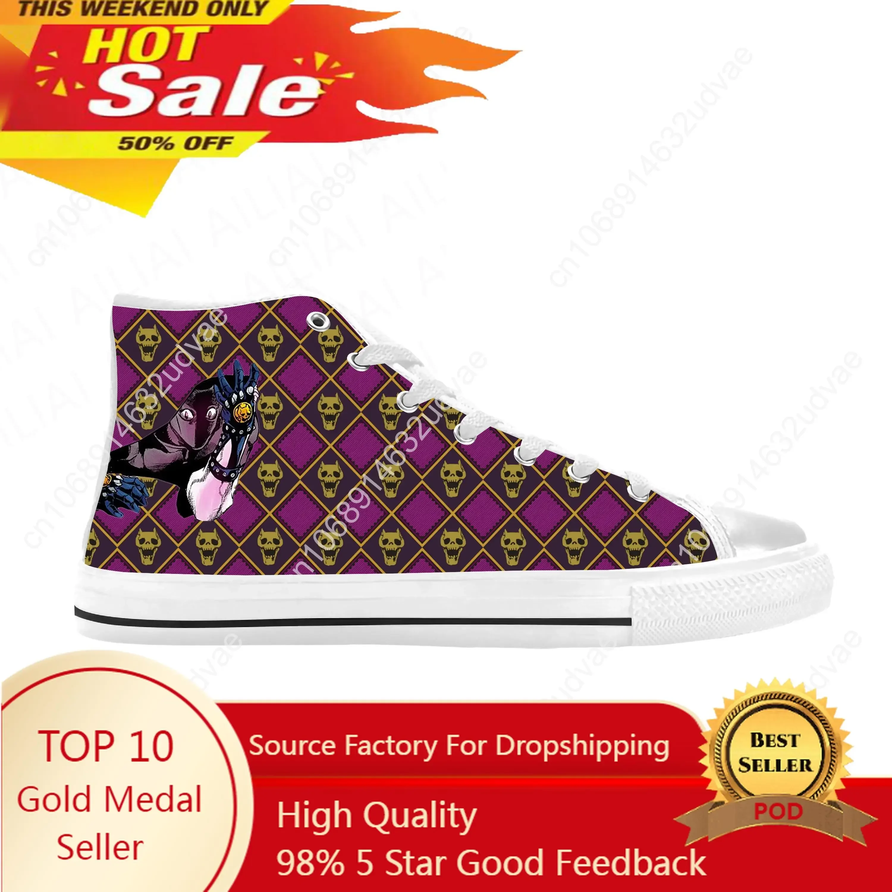 Anime Manga Jojo Bizarre Adventure Killer Queen Casual Cloth Shoes High Top Comfortable Breathable 3D Print Men Women Sneakers