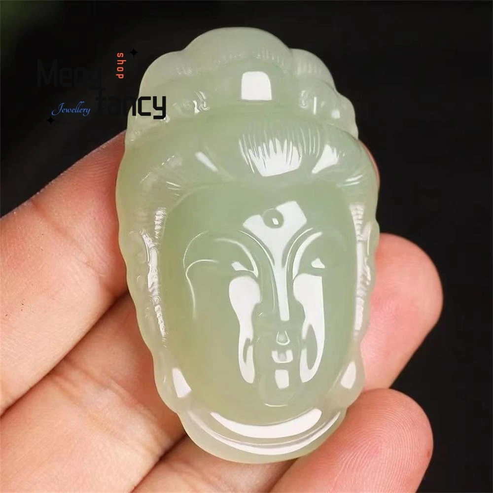 Colgante de cabeza de Jade Guanyin de Hetian Natural, amuletos budistas, exquisita, Simple, artesanía de alto grado, joyería de moda de lujo