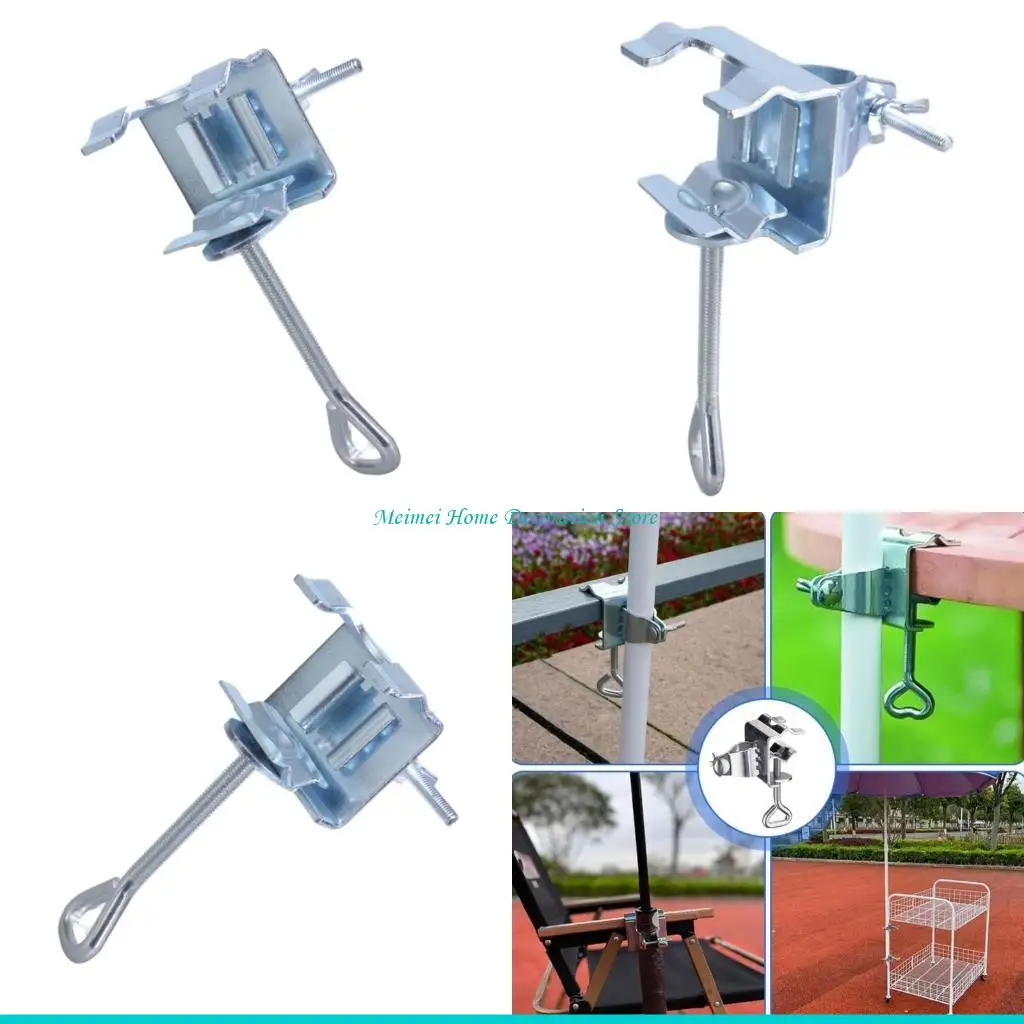 H7BF Portable Umbrella Stand Rack Clamp Secures To Railings Decks Patios Furniture Adjustable Grip For Up To 3.8cm Thickness