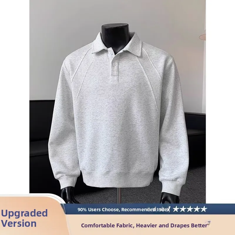 Retro American Patchwork Collar Sweatshirt Men's Spring Autumn Trendy Brand Deconstructed  Collar Long Sleeve Heavyweight...