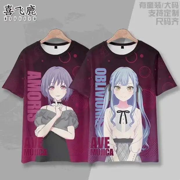

Anime Bang Dream Ave Mujica Short Sleeve T-Shirt Summer Cosplay Costume Casual Student Loose Tops Shorts anime