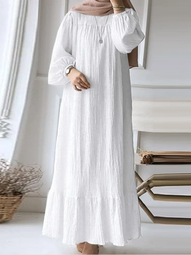 Eid Muslim Dress for Women Vintage Ruffle Hem Abaya Morocco Party Dresses Ramadan Lace-up Kaftan Islam Dubai Arab Long Robe 2024