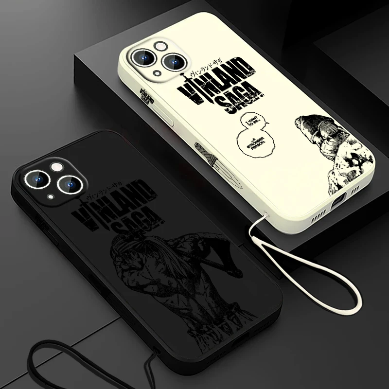 VINLAND SAGA Thorfinn Phone Case For Apple iPhone 15 14 13 12 11 Pro Max Plus 8 7 SE Liquid Left Rope Capa Cover