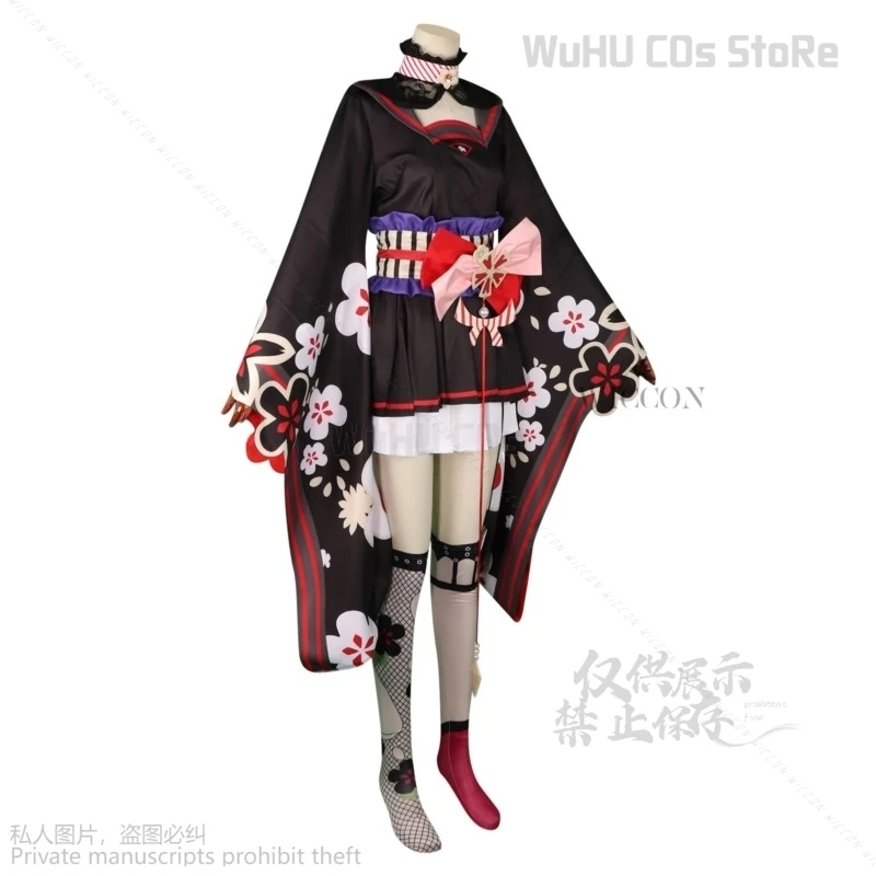 أزياء تنكرية للنساء بأرشيف أنيمي أزرق ، فستان كيمونو ، بدلة لطيفة ، قناع لوليتا ، شعر مستعار ، لعبة ، هالوين ، ملابس كرنفال