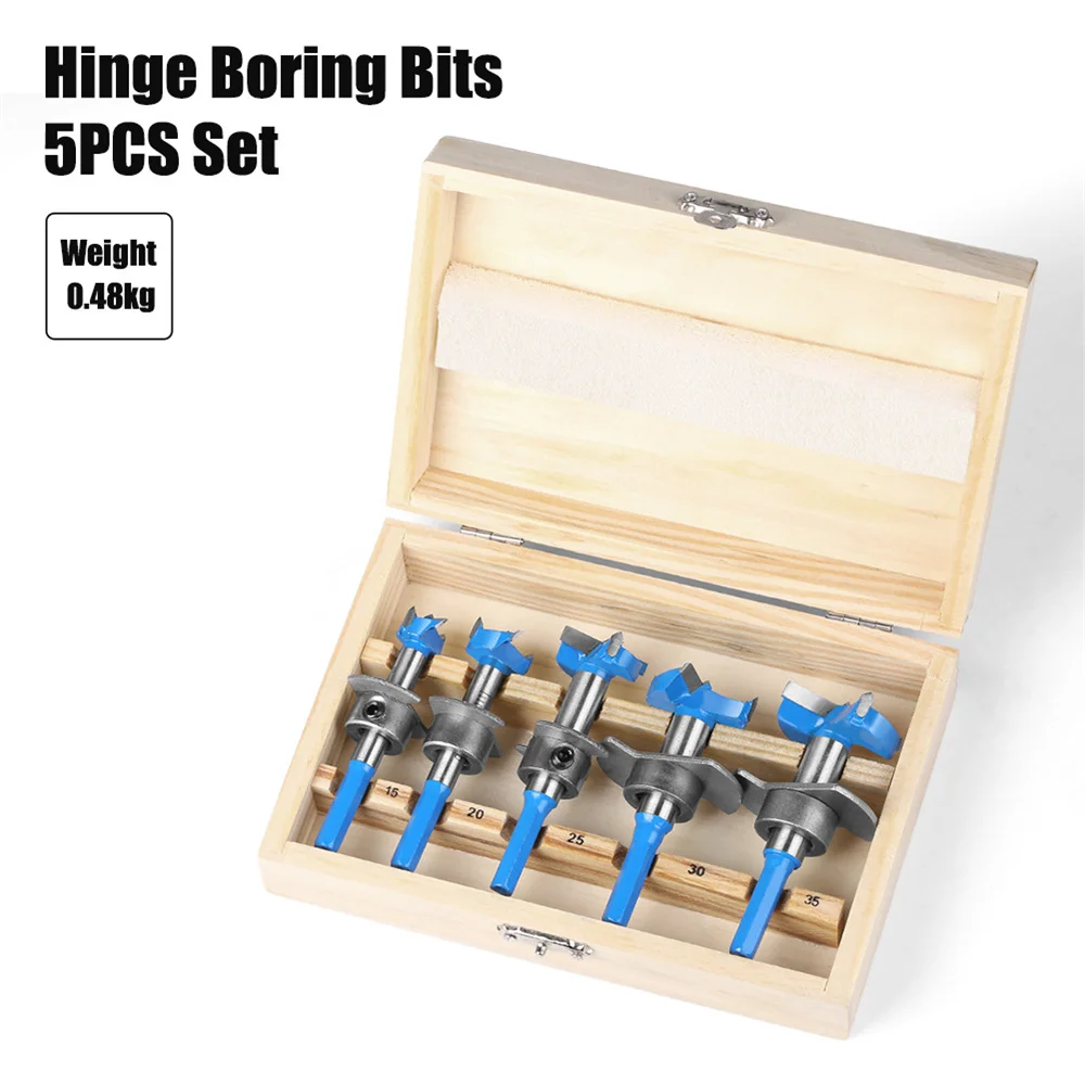 5PCS Hex Shank Hinge Boring Forstner Drill Bit Set Countersink Bit 15-35mm Cutting Diameter Hole Opener Hinge Hole Cutter