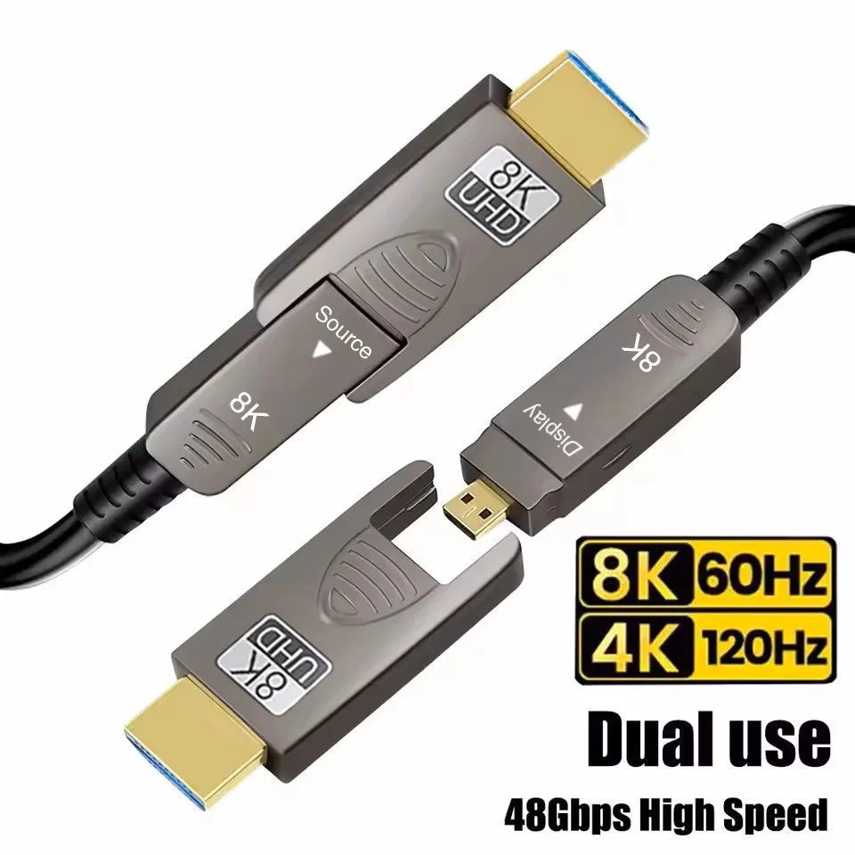 Active HDMI 2.1 Fiber Optic Cable Type A-D 8K@60Hz 4K@120Hz Micro HDMI to HDMI Cable 48Gbps eARC HDR for Xbox PS5 Samsung QLED