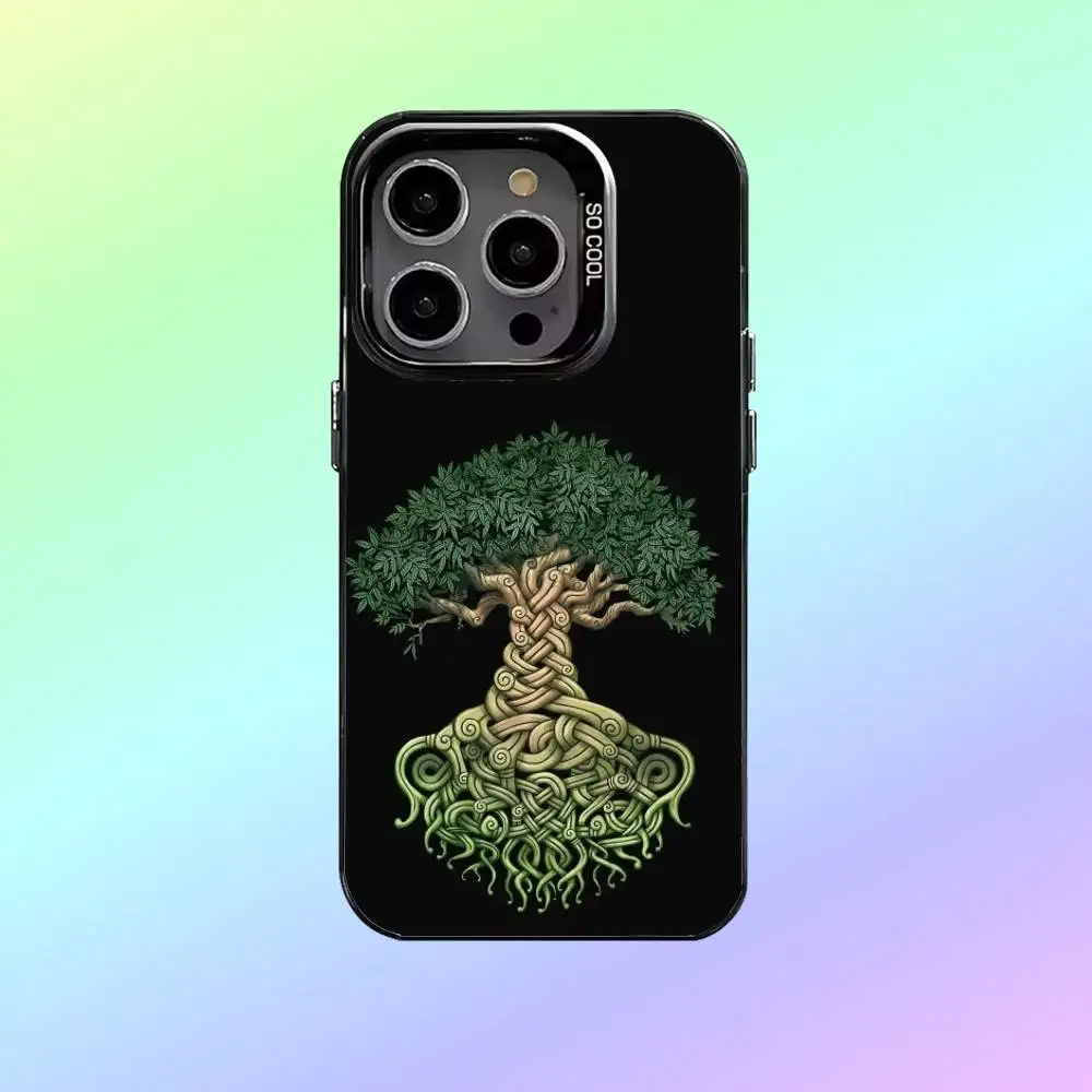 Tree of life Y-Yggdrasil Phone Case For iPhone17,16,15,14,13,12,11 Colored Silver Plated Inside Cover