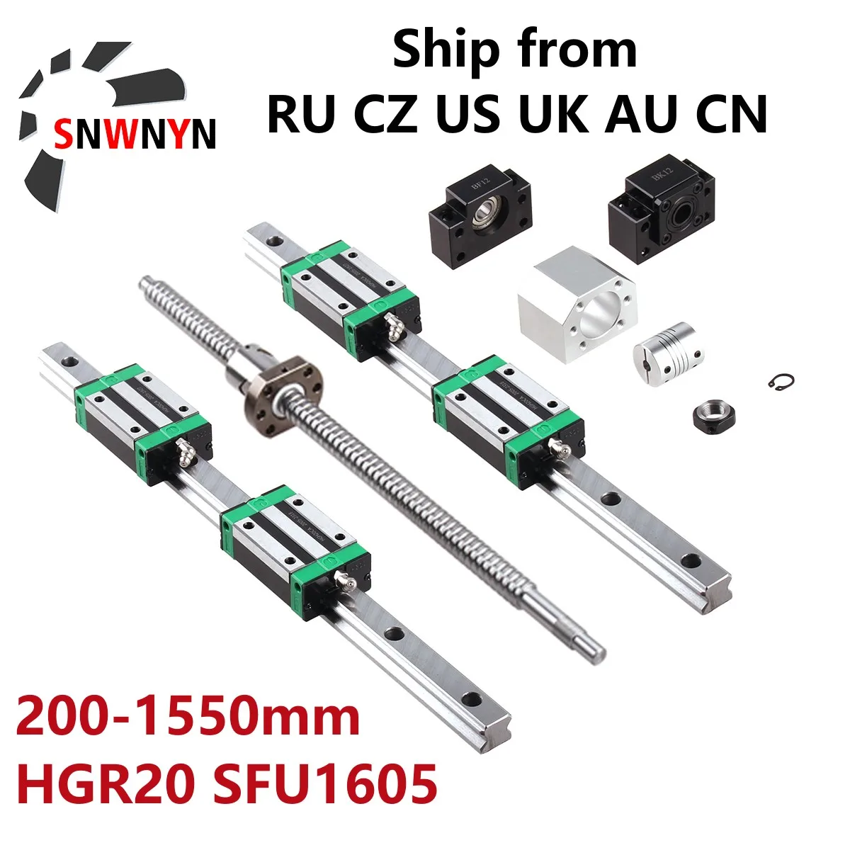 Trilho Quadrado Linear com Slides Carriage 2pc Hgh20ca 1pc Sfu1605 Bola Parafuso bk Bf12 End Support Acoplamento Porca Habitação Cnc Grupo Hgr20