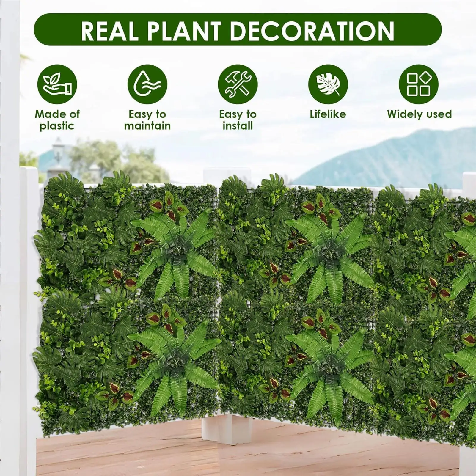 

40x60CM Artificial Plant Wall Panel Realistic Weatherproof Green Plant Wall Panel For Backyard Mall Garden Cafe