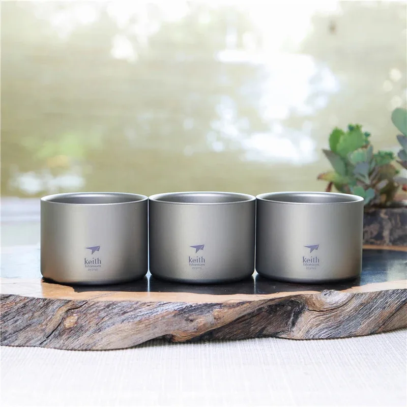 

Keith 3Pcs Titanium Teacup Set, 50ml Double Wall Insulated Cup, Anti-scalding Japanese Style Kungfu Tea Cup for Camping Travel