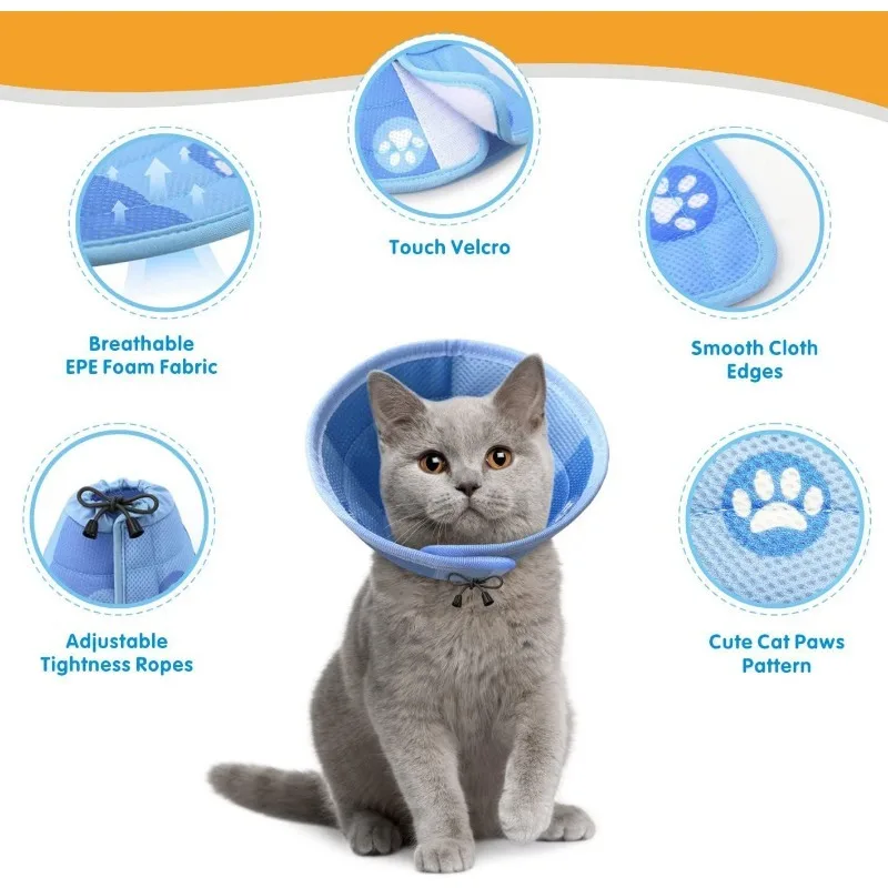 Adjustable Cat Cone Collar Soft Cute Cats Recovery Collar Protective Pet After Surgery Lightweight Elizabethan Collars for Pet