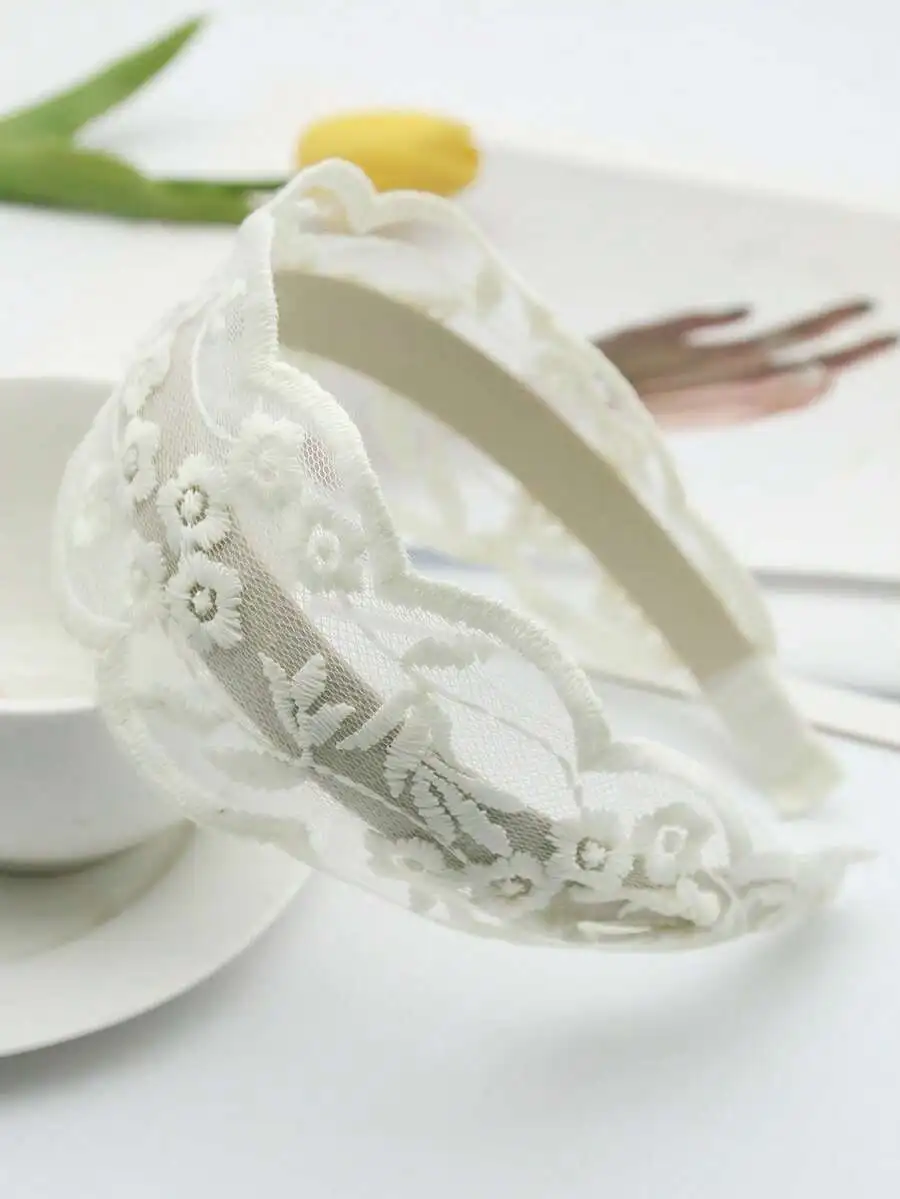 

White Lace Floral Headband For Women Elegant Boho Hair Accessory Summer Festival Casual Wear