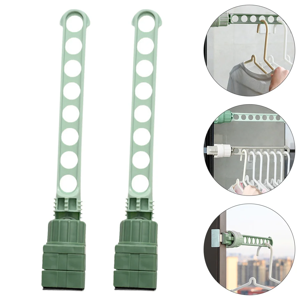 2 Pcs Clotheshorse Collapsible Rack Travel Clothesline Window Plastic 8 Holes Clothing Punch-free Retractable