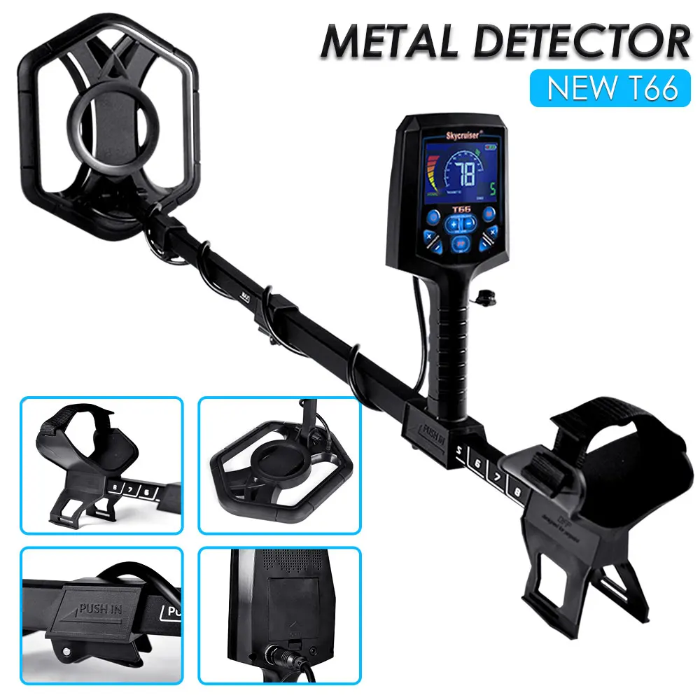 T66  Portable Folding Underground Gold Detector LCD Display Outdoor Hand-held Metal Detector Seeker Treasure High Accuracy