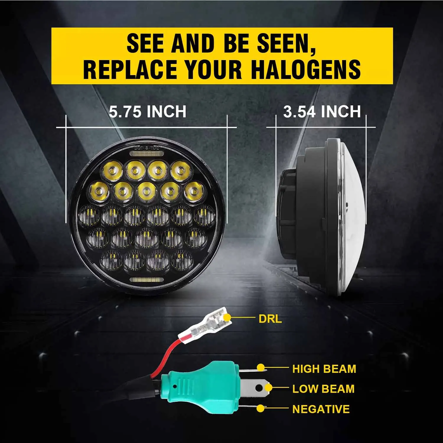 5.75 بوصة مستديرة 5D أسود LED المصباح عالية منخفضة شعاع DRL لجميع الدراجات النارية الدراجات IP67 إضاءة مقاومة للماء موتو الجمعية مصباح
